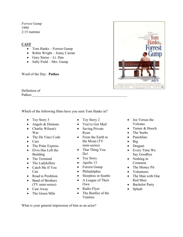 Viewing Guide  Forrest Gump