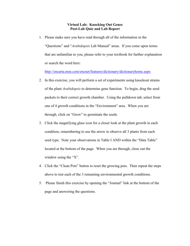 Virtual Lab Knocking Out Genes