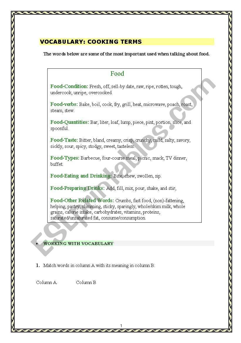 Vocabulary About Cooking Terms  Esl Worksheetcarmencp4