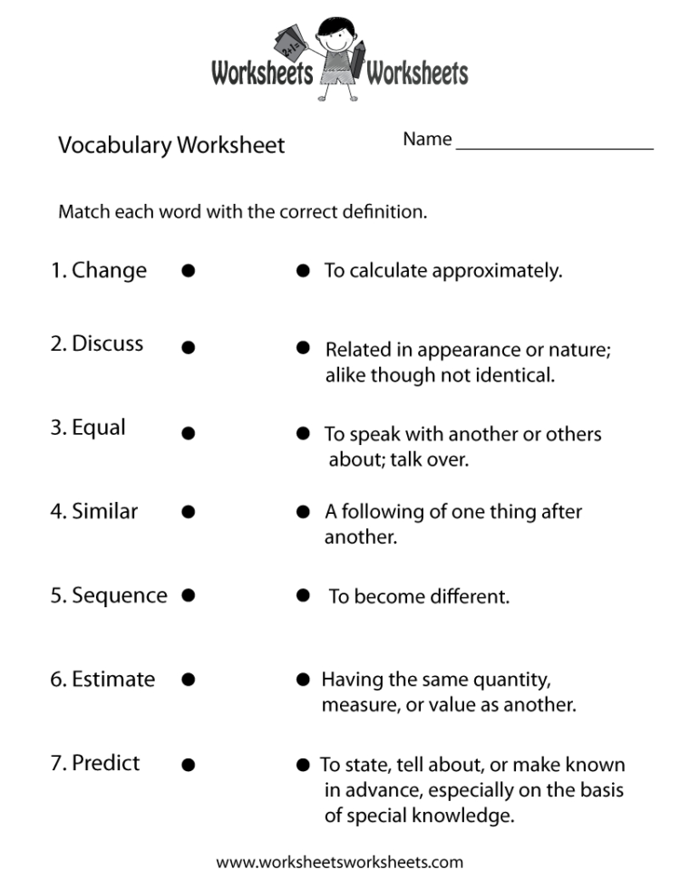 Vocabulary Building Worksheet —