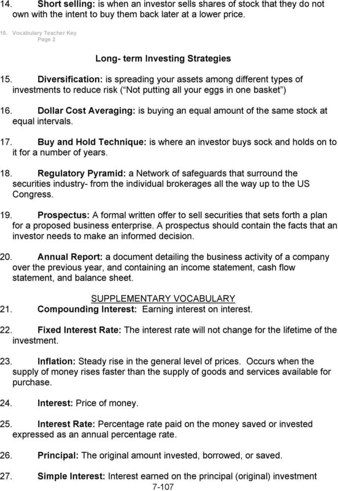Vocabulary Investing Student Worksheet  Pdf