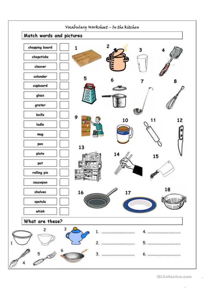 Vocabulary Matching Worksheet  In The Kitchen  English Esl