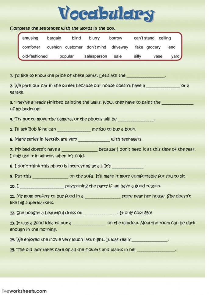 Vocabulary Practice  Interactive Worksheet