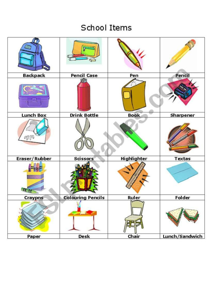 Vocabulary School Items  Esl Worksheetkjoh3709