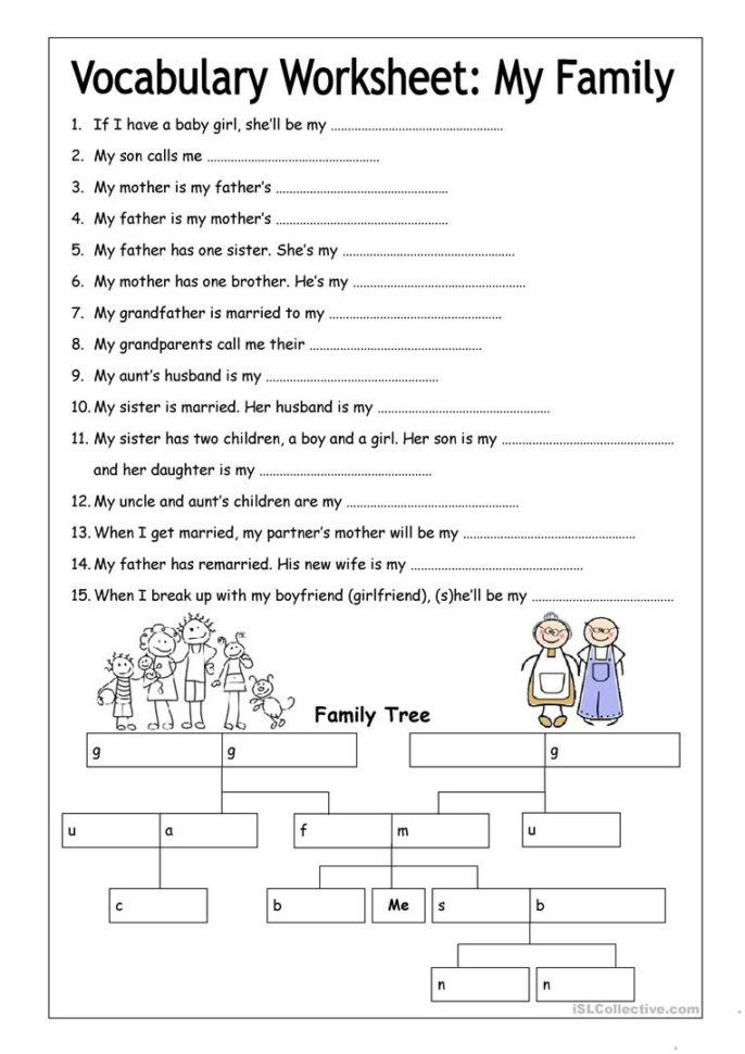 Vocabulary Worksheet  My Family Medium  English Esl