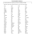 Vocabulary Worksheets  Fry Words Worksheets