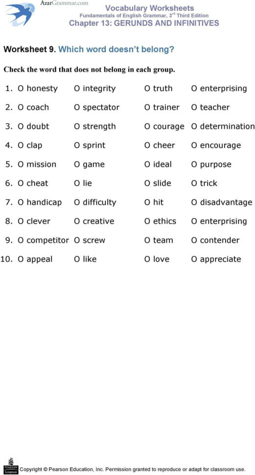 Vocabulary Worksheets  Pdf