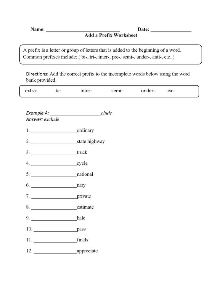 Vocabulary Worksheets  Prefix Worksheets