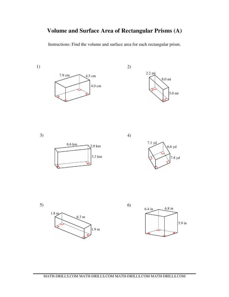 Volume And Surface Area Of Rectangular Prisms A
