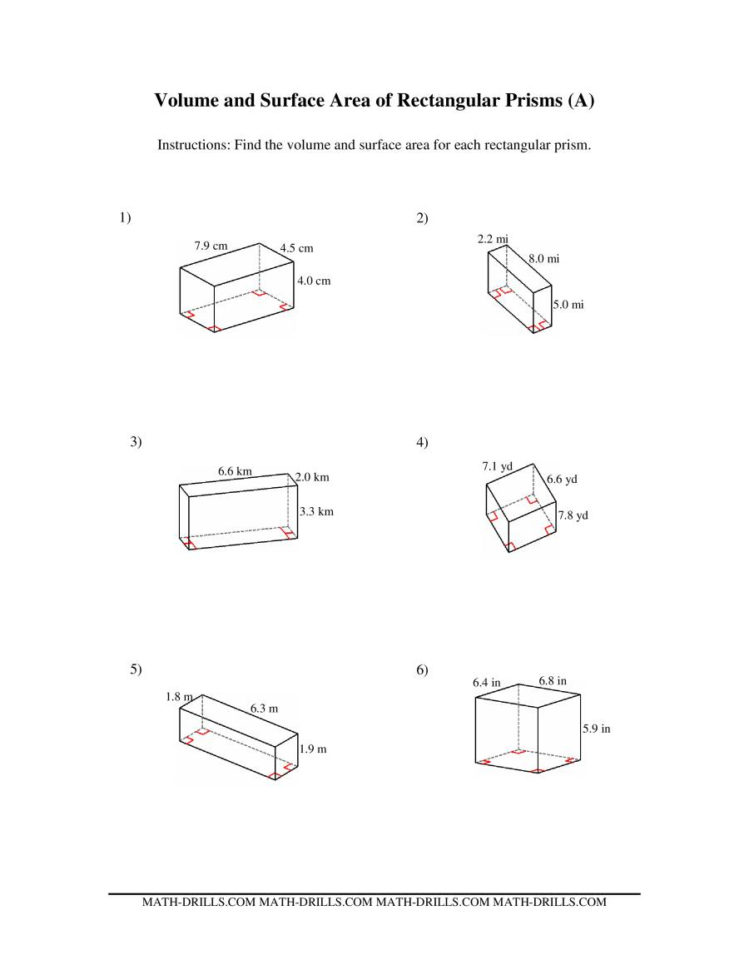 Volume And Surface Area Of Rectangular Prisms A