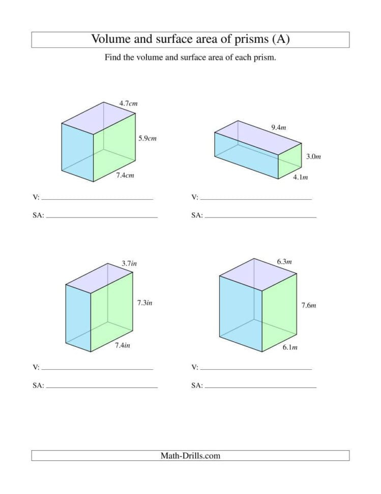 Volume And Surface Area Of Rectangular Prisms With Decimal Volume And Surface Area Of Rectangular Prisms With Decimal