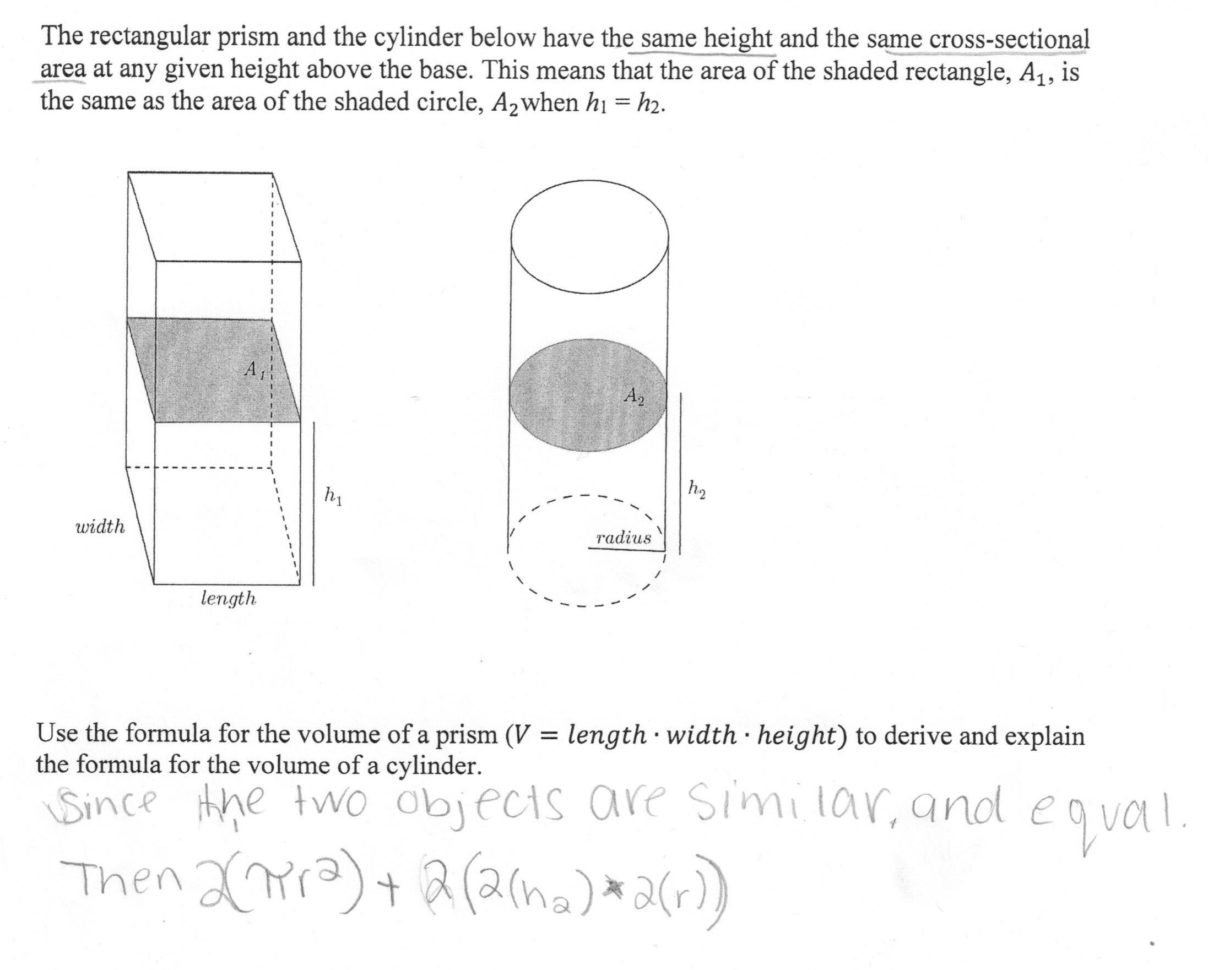 Volume Of A Cylinder Students Are Asked To Derive And Explain A