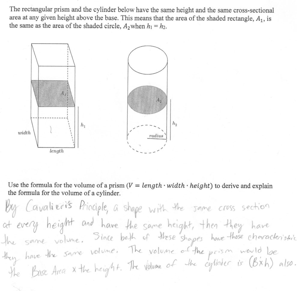 Volume Of A Cylinder Students Are Asked To Derive And Explain A