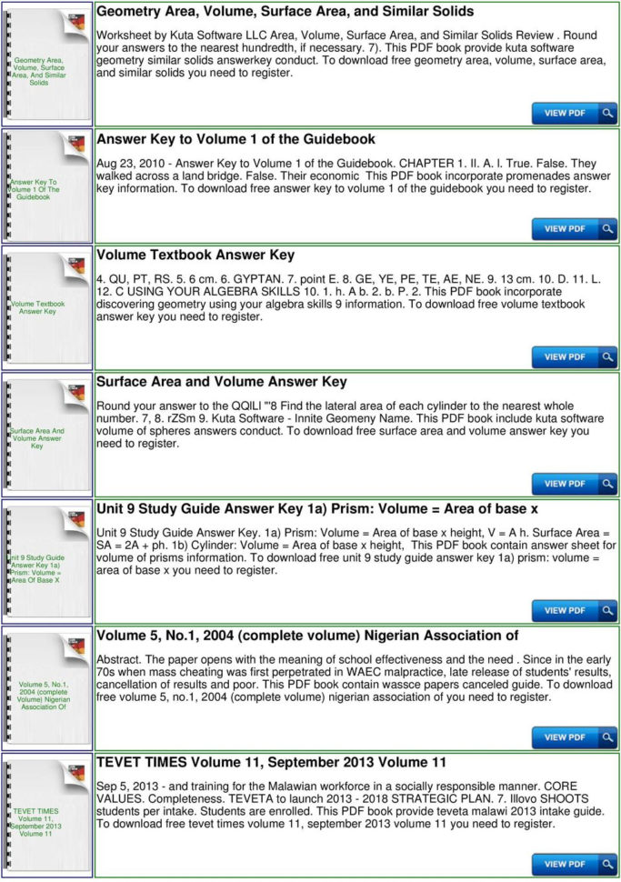 Volume Of Solids Answer Key  Pdf