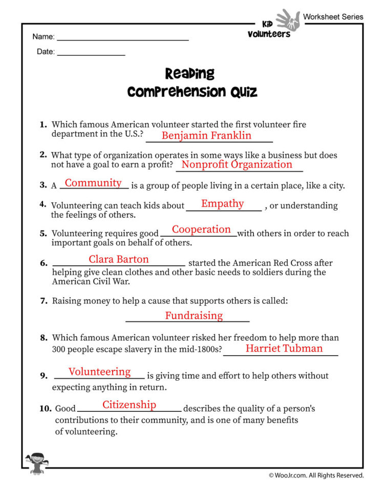 Volunteering For Kids Reading Comprehension Quiz  Answer Volunteering For Kids Reading Comprehension Quiz  Answer