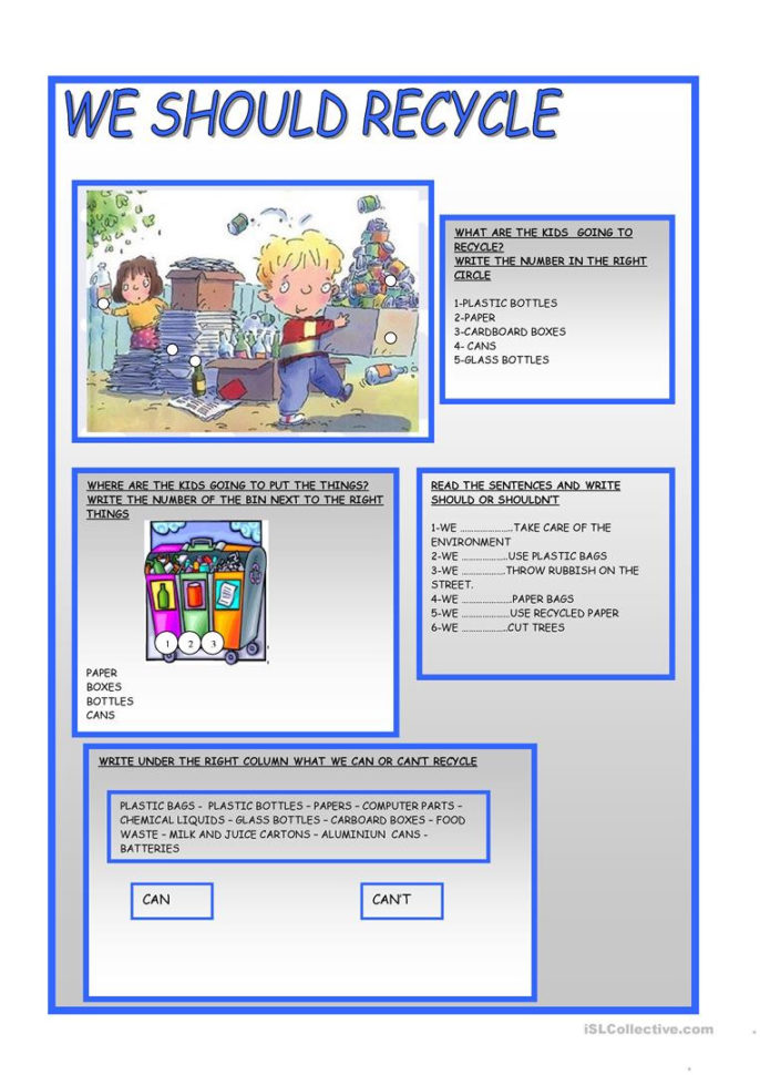 We Should Recycle  English Esl Worksheets