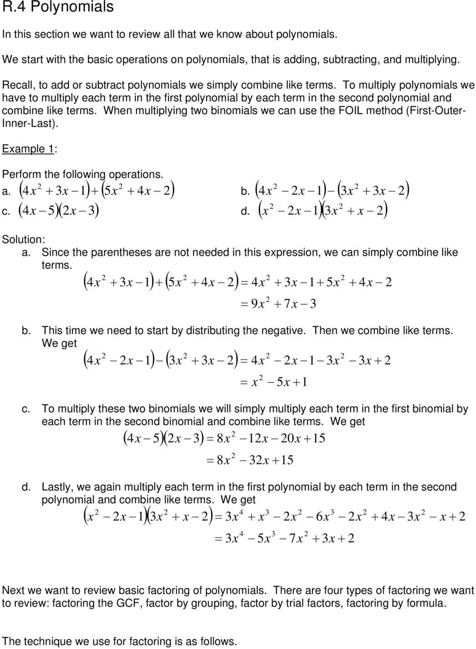 Operations With Polynomials Worksheet — db-excel.com