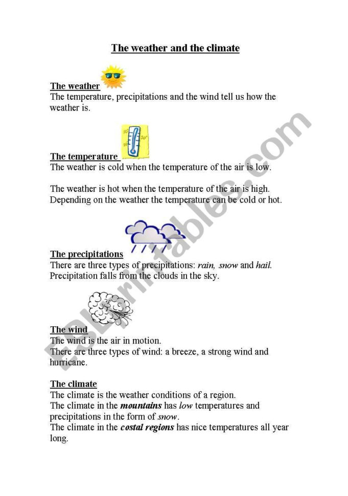 Weather And Climate  Esl Worksheetkaylaj29