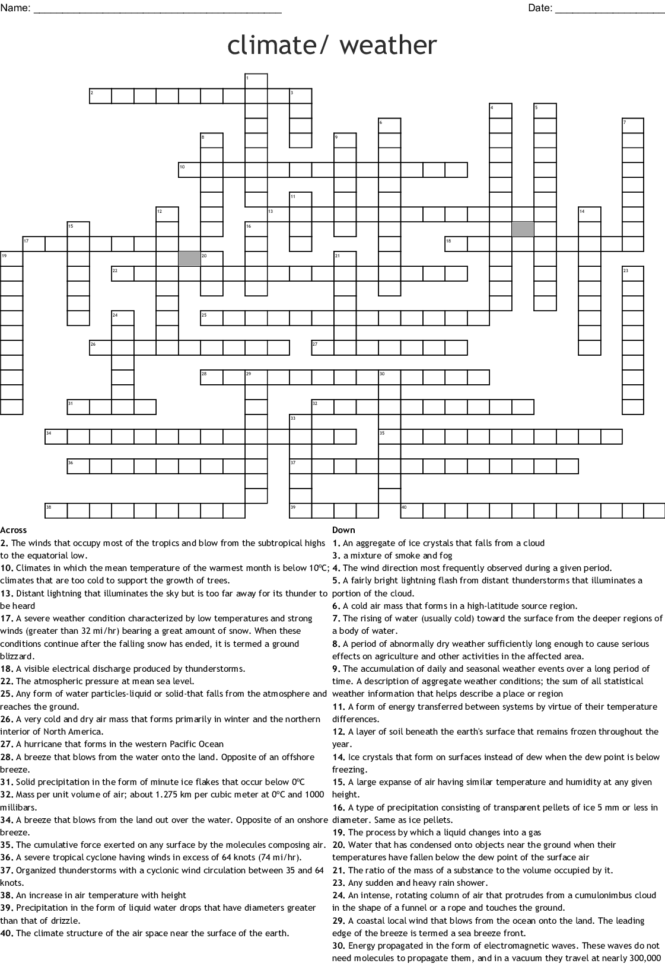 Weatherclimate Crossword  Word