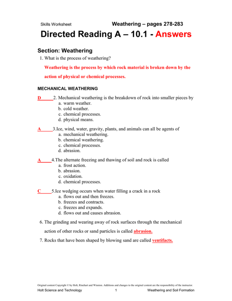 Weathering And Soil Formation Worksheet Answers  Netvs