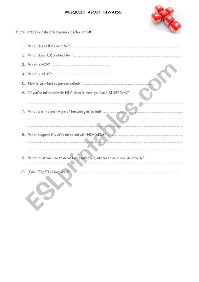 Webquest About Hiv  Aids  Esl Worksheetacesar