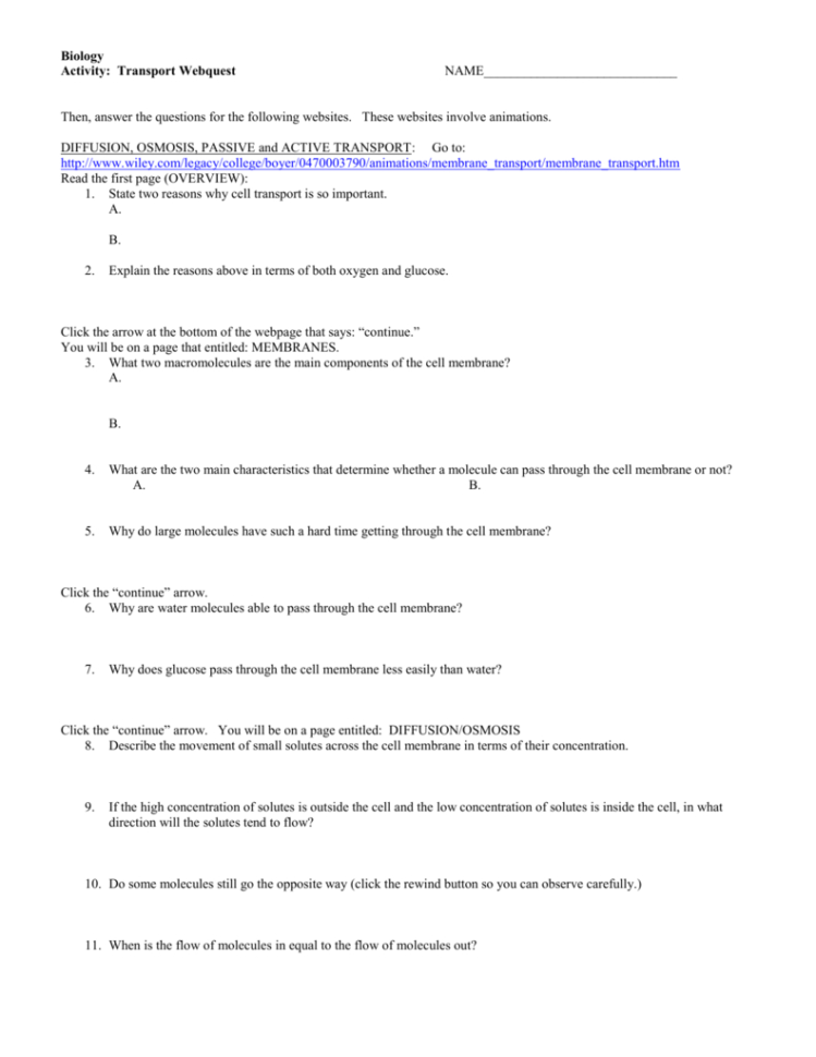 Webquest – Cell Transport