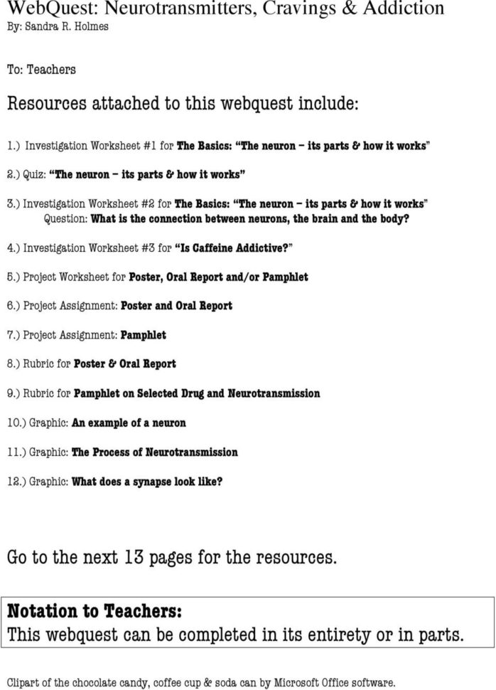 Webquest Neurotransmitters Cravings  Addiction By Sandra