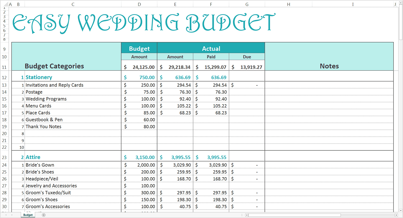 Wedding Budget Spreadsheets  Word Excel Fomats