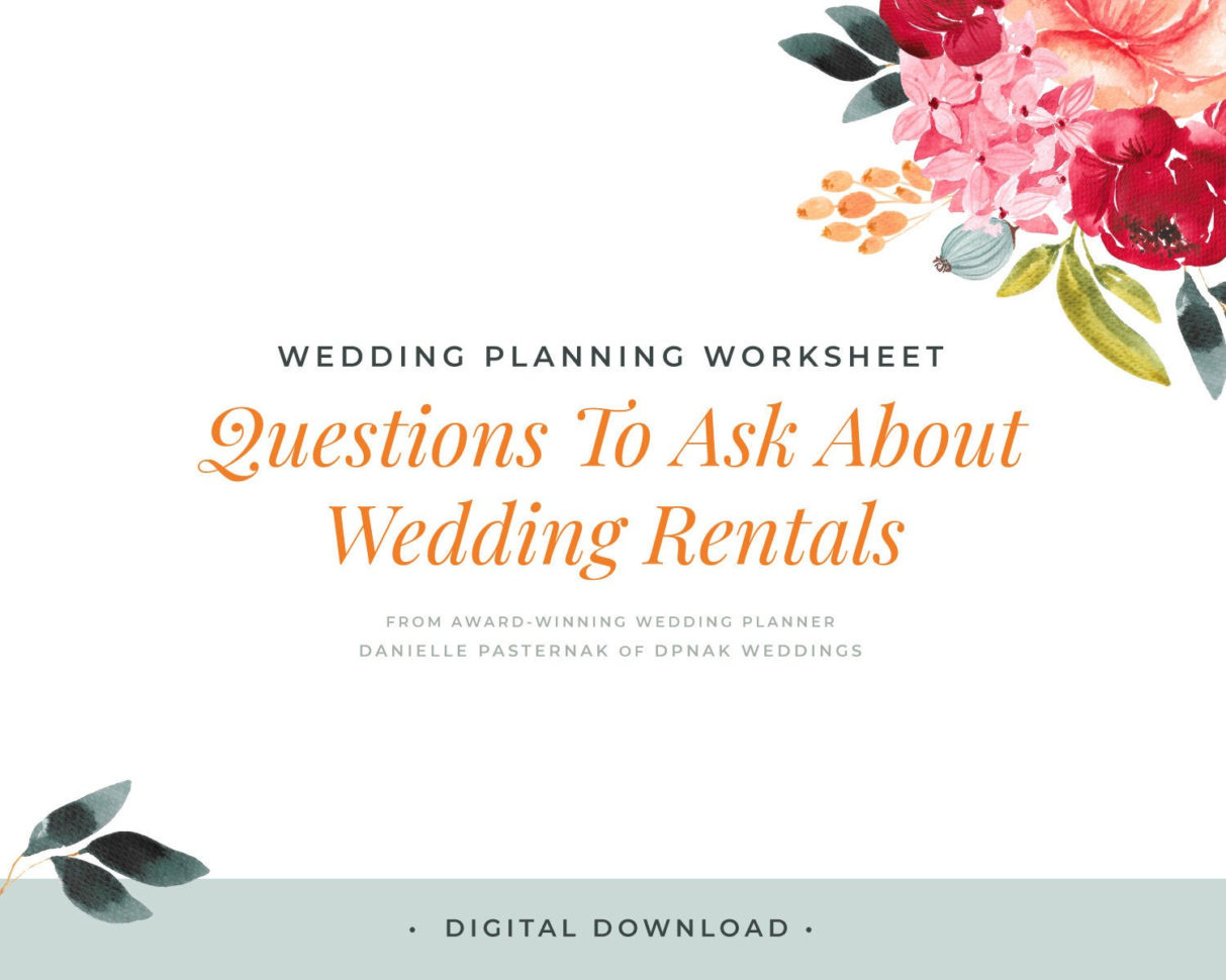 Wedding Planning Worksheet Questions To Ask About Wedding Rentals   Printable  Download