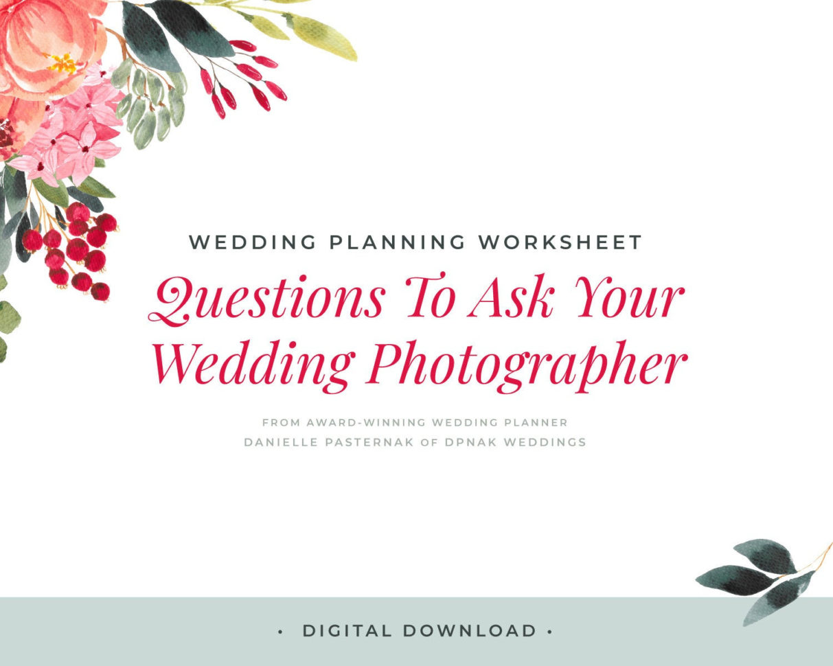 Wedding Planning Worksheet Questions To Ask Your Wedding Photographer   Printable  Download