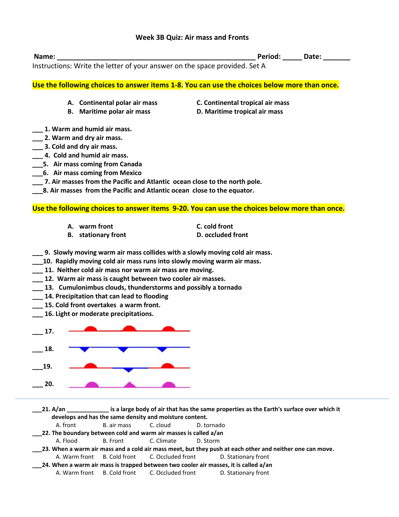 Week 3B Quiz Air Mass And Fronts Name Db excel