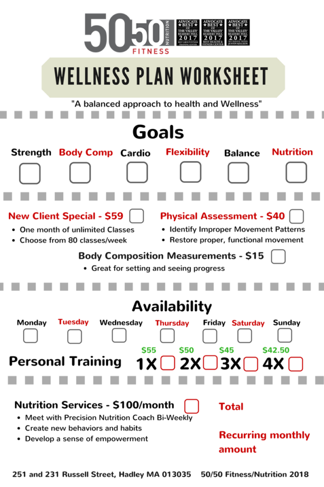 Wellness Plan Worksheet 2  5050 Fitnessnutrition
