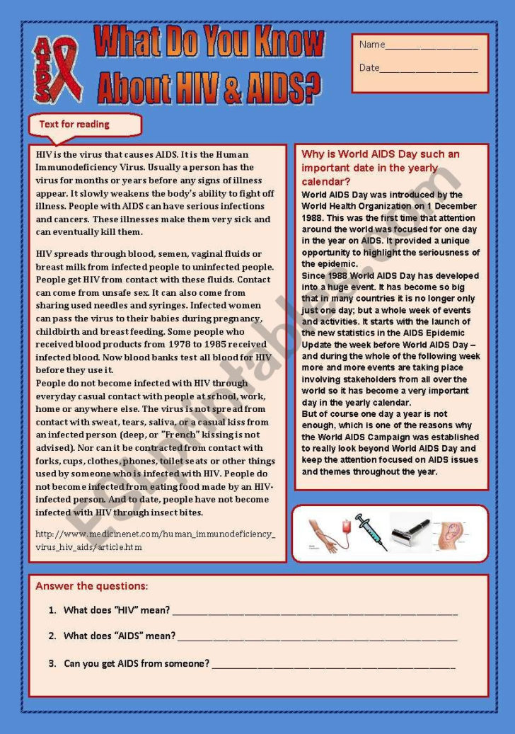 What Do You Know About Hiv Aids Esl Worksheetolgaprih — db-excel.com