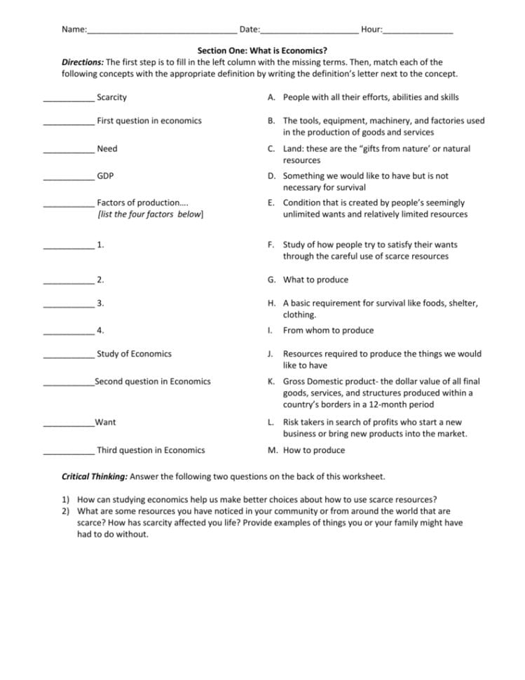 What Is Economics" Worksheets General And Jose