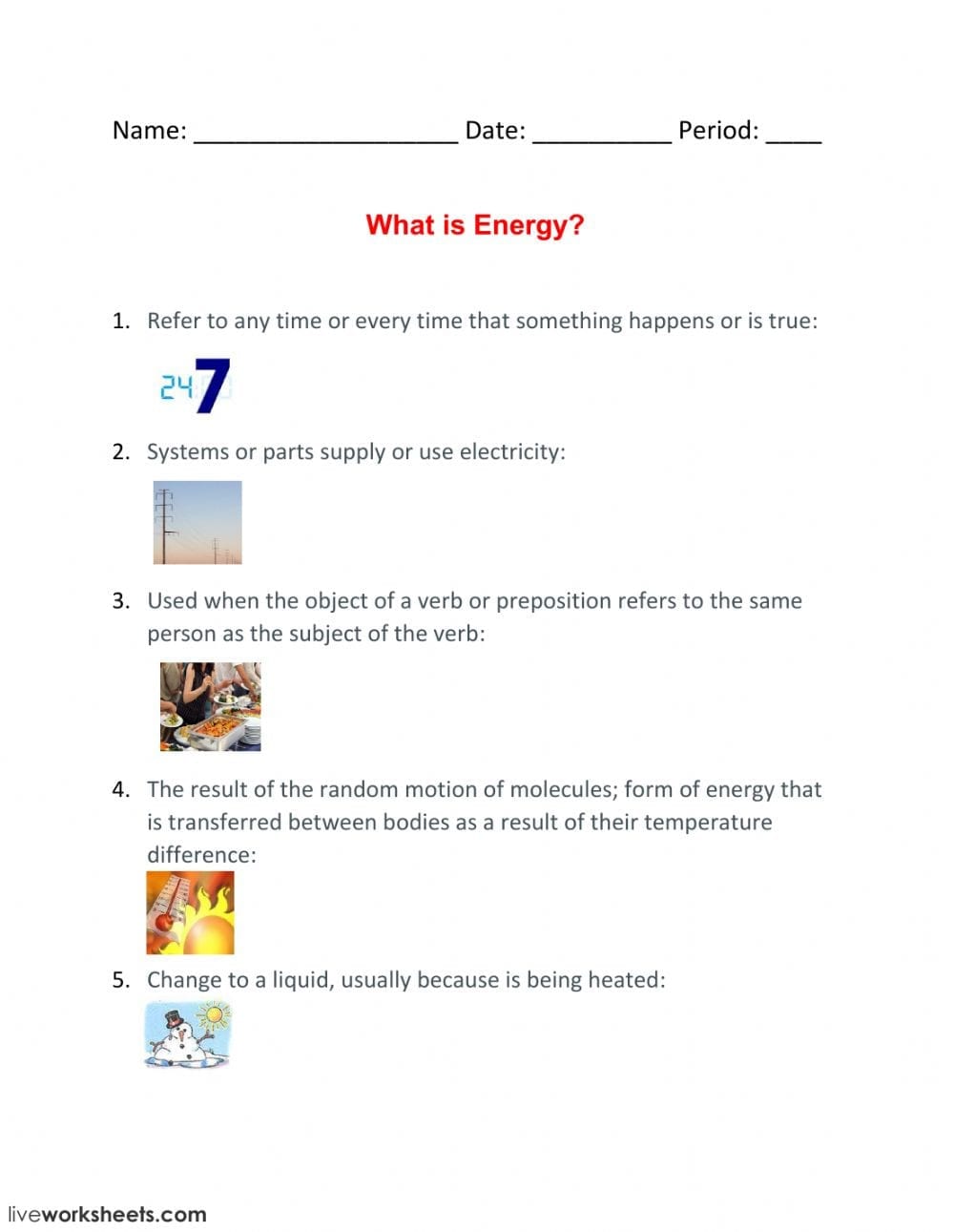 What Is Energy Vocabulary Worksheet