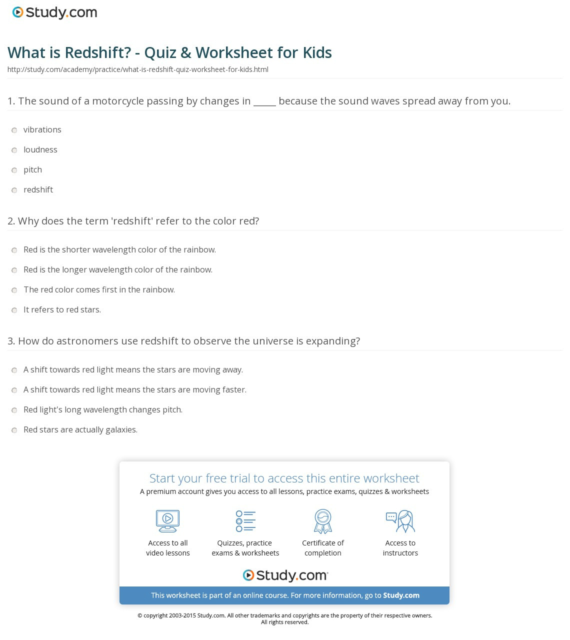 What Is Redshift  Quiz  Worksheet For Kids  Study