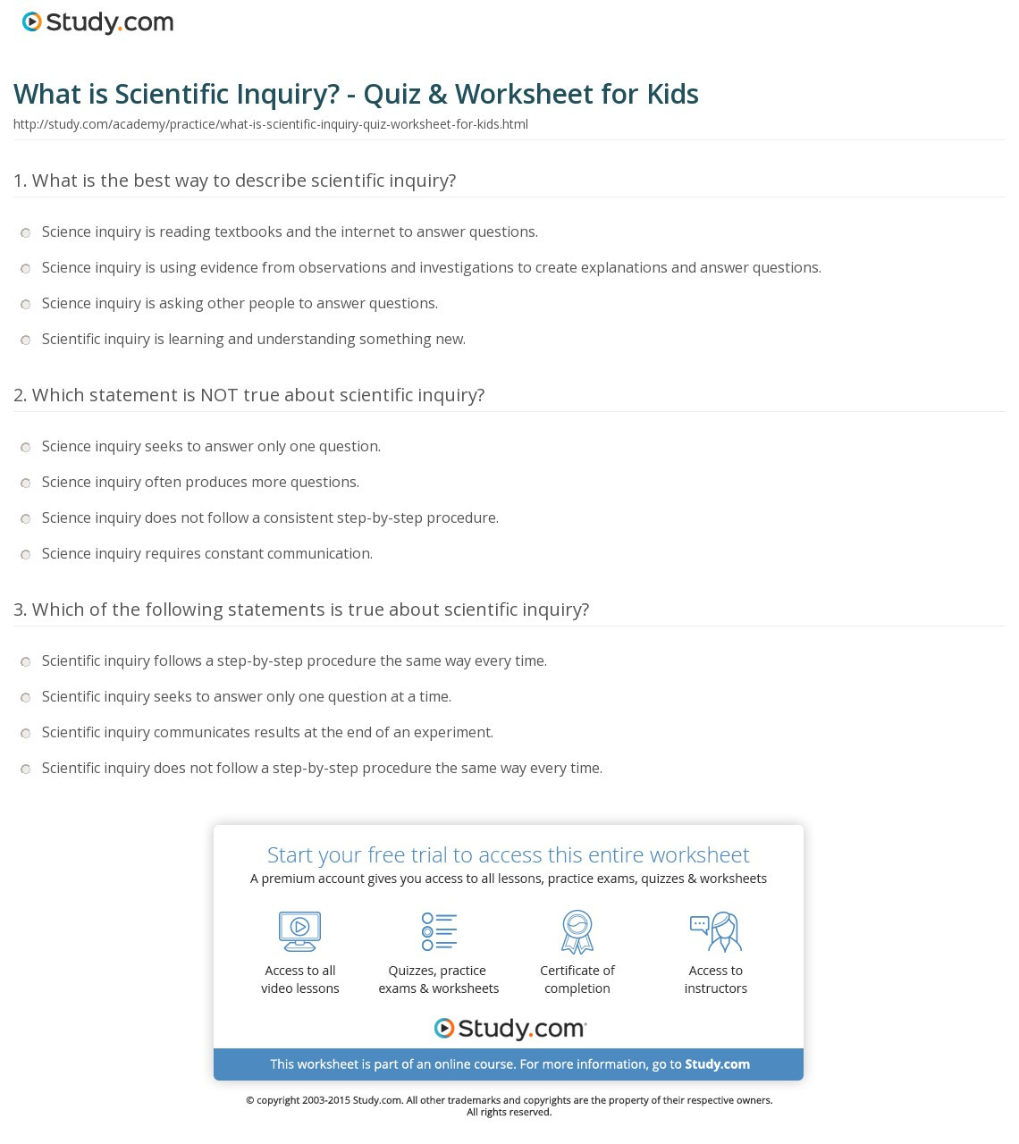 What Is Scientific Inquiry  Quiz  Worksheet For Kids  Study