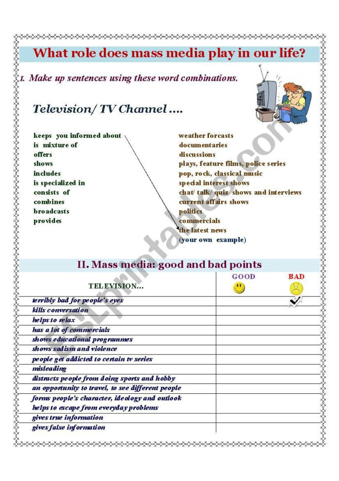 What Role Does Mass Media Play In Our Life  Esl Worksheet