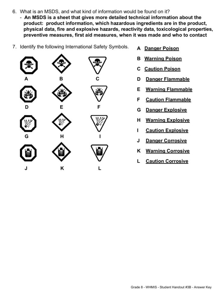 Whmis And Safety Worksheet  Answer Key  Worksafebc Pages 1