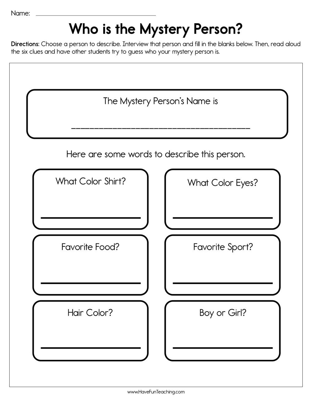 Who Is The Mystery Person Worksheet  Have Fun Teaching