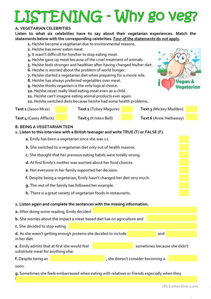 Why Go Veg  Listening Practice B1B2  English Esl
