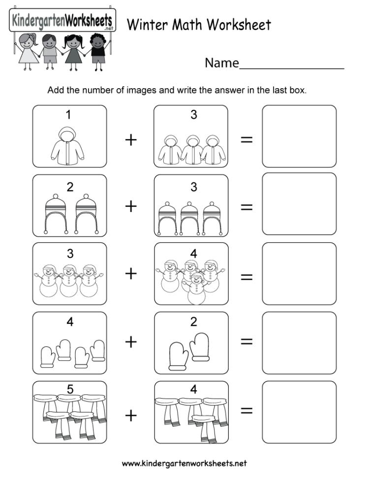 Winter Math Worksheet  Free Kindergarten Seasonal Worksheet For Kids
