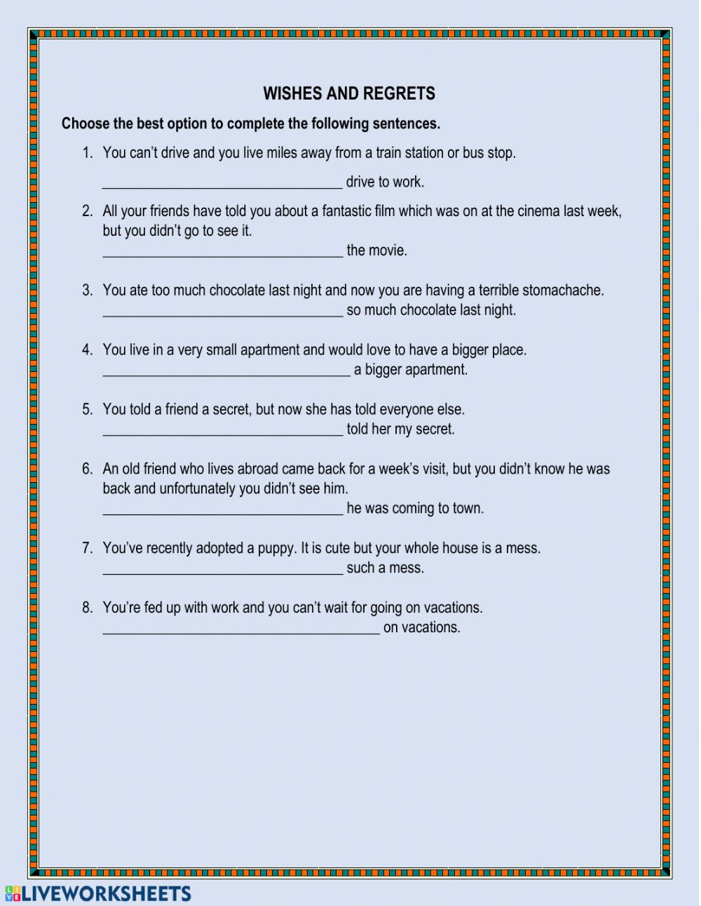 Wishes And Regrets  Interactive Worksheet