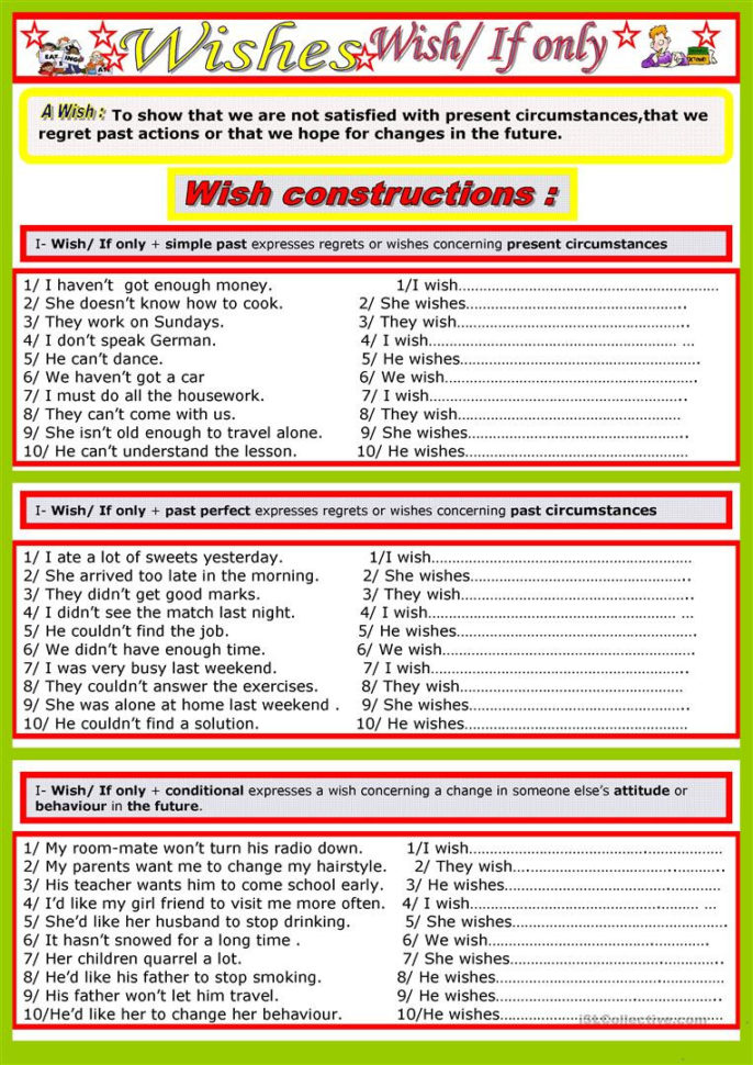 Wishes  Wish  If Only  English Esl Worksheets