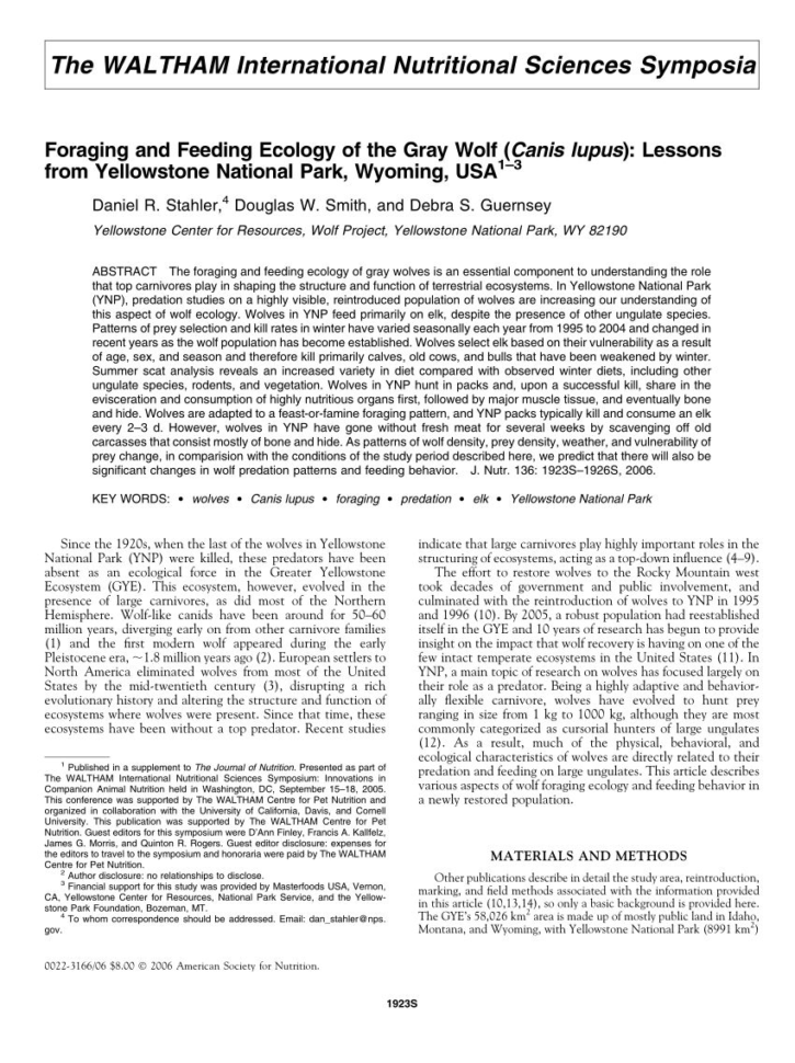 Wolves In Yellowstone Worksheet