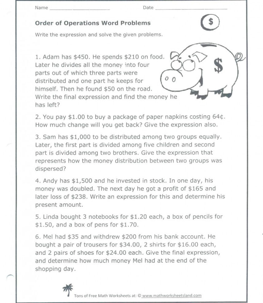 Wonderful Printable Math Word Problems For 5Th Grade