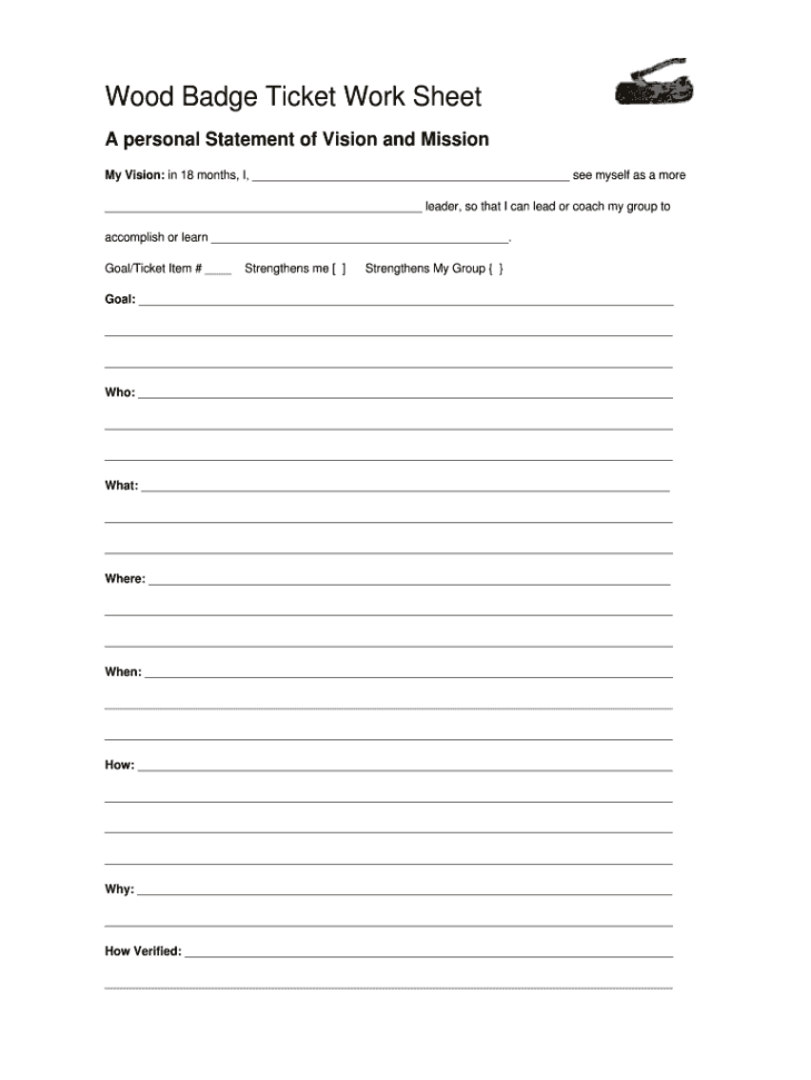 Wood Badge Ticket Item Work Sheet  Fill Online Printable Fillable