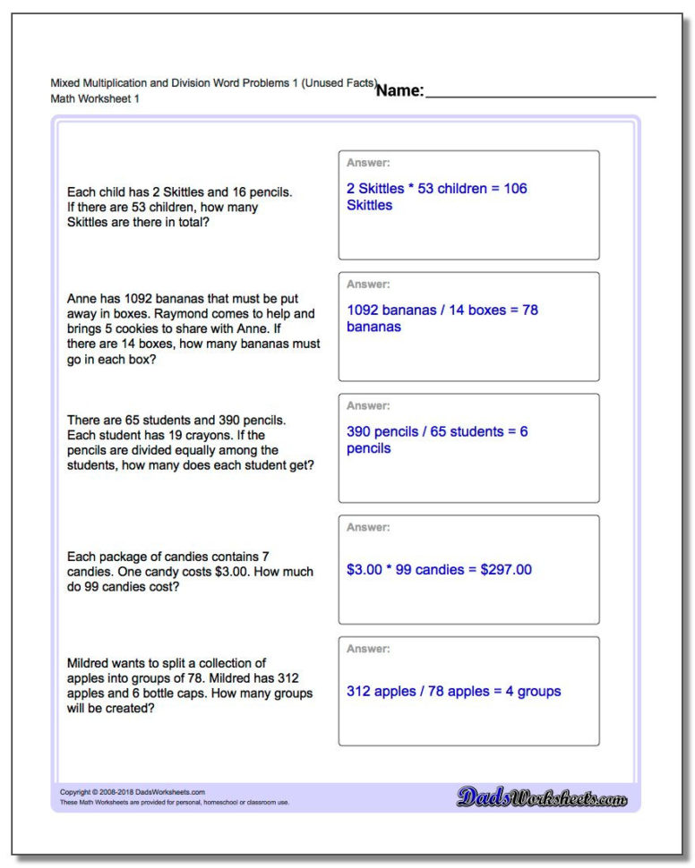 Fourth Grade Math Word Problems 7349