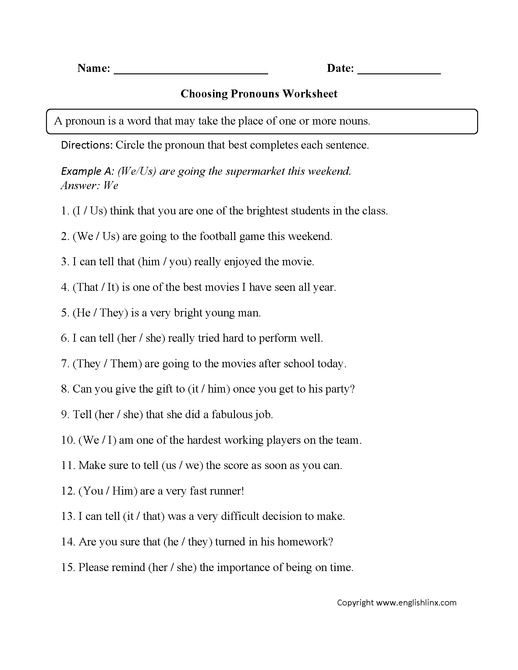 Pronouns And Antecedents Worksheets Db excel