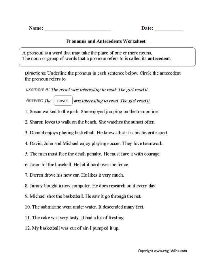 Word Usage Worksheets  Pronoun Agreement Worksheets